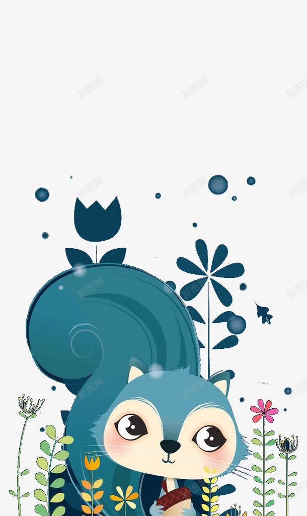 一只可爱小松鼠png免抠素材_新图网 https://ixintu.com 卡通 可爱 和谐 松鼠 深色 绿色 花朵