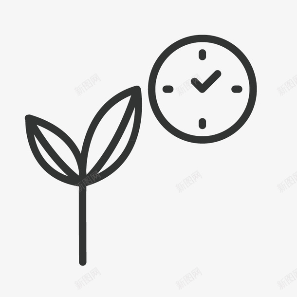 钟表和嫩芽图标png_新图网 https://ixintu.com 一棵 卡通 嫩芽 手绘 简笔 线条 钟表 黑色