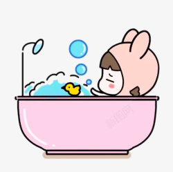 卡通浴池洗澡的小女孩高清图片