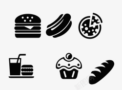 快餐图标黑白色西式快餐标识矢量图图标高清图片