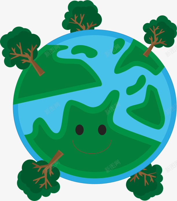 创意绿色地球矢量图ai免抠素材_新图网 https://ixintu.com 保护地球 卡通手绘 地球 树木 植物 水彩 绿色 矢量图