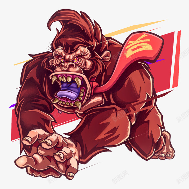 红色大猩猩png免抠素材_新图网 https://ixintu.com 动物 卡通 大猩猩 手绘 红色