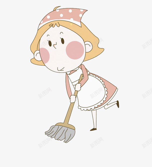 打扫卫生png免抠素材_新图网 https://ixintu.com 做家务 卡通 女孩 手绘 打扫卫生 扫帚 粉色