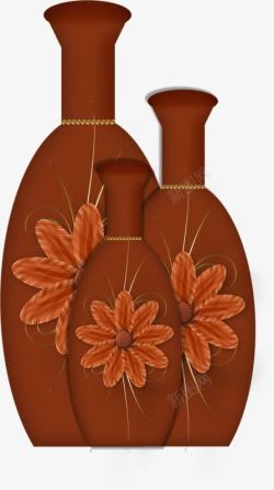 褐色花瓶褐色手绘花瓶装饰高清图片