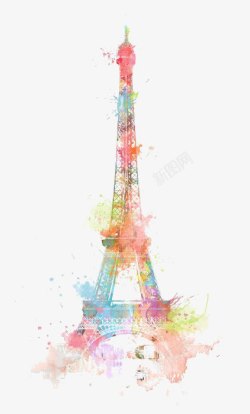 炫彩手绘巴黎铁塔素材