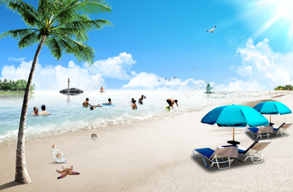 美丽海滩旅游度假海报背景背景