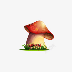 红色的蘑菇和蚂蚁矢量图素材