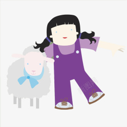 羊角辫小女孩和绵羊高清图片