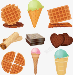 冰淇淋华夫饼冰淇淋和华夫饼矢量图高清图片