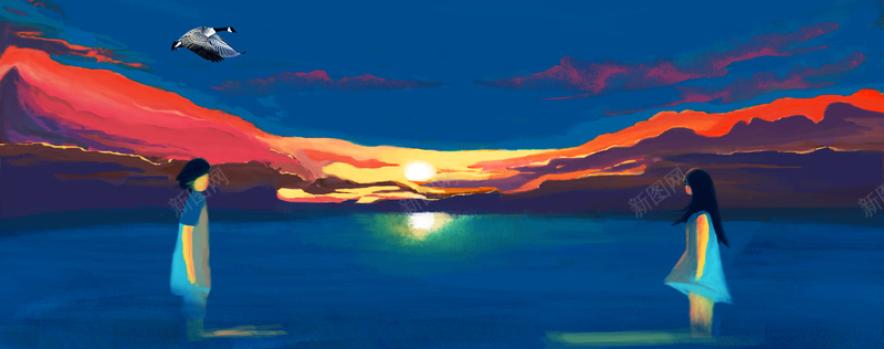 唯美手绘七夕海报背景背景