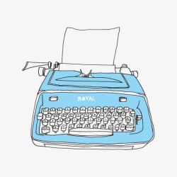 蓝色打字机打字机高清图片