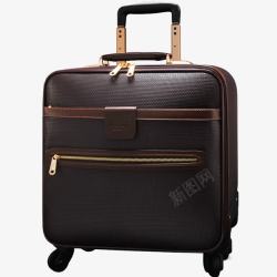褐色皮箱万向轮商务行李箱高清图片