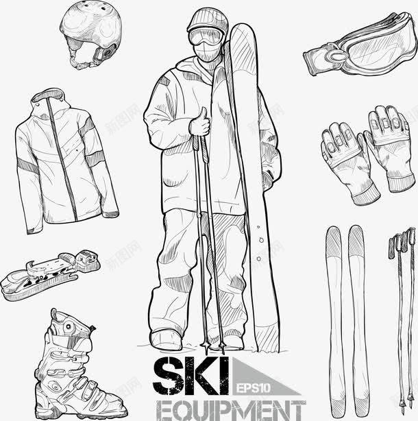 滑雪用具矢量图eps免抠素材_新图网 https://ixintu.com 人物 手绘 滑雪 用品 矢量图