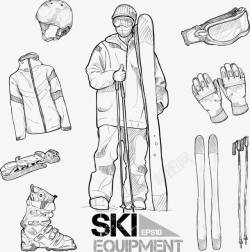 滑雪用品滑雪用具矢量图高清图片