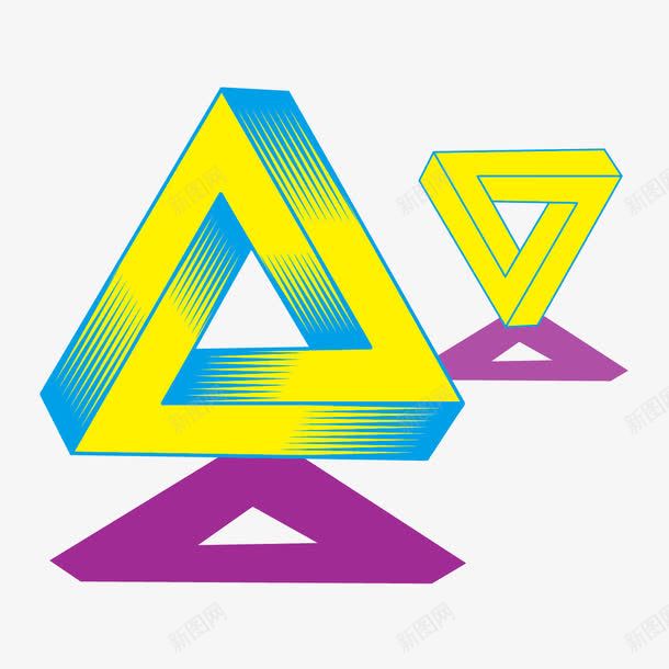 创意三角形png免抠素材_新图网 https://ixintu.com 三角形 立体三角形 黄蓝色三角形