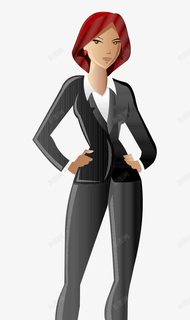 卡通手绘红色发型站立商务女人矢量图ai免抠素材_新图网 https://ixintu.com 卡通的人物 手绘的商务女人 站立的商务女人 红色的发型 矢量图