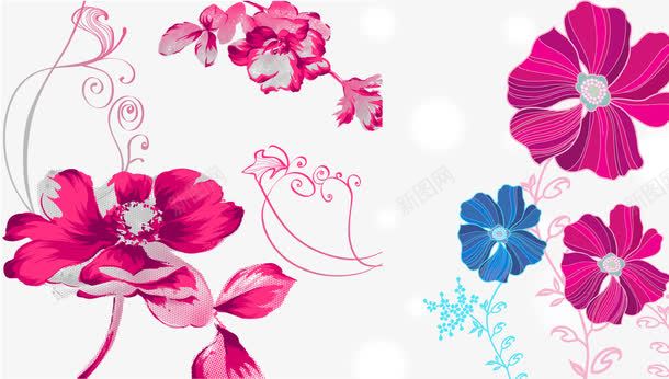 艳丽的花朵png免抠素材_新图网 https://ixintu.com 手绘花朵 红色 艳丽 蓝色小花
