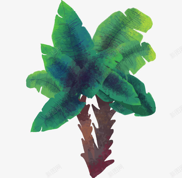 绿色手绘芭蕉树植物png免抠素材_新图网 https://ixintu.com 卡通植物 小树 手绘植物 植物 绿树 芭蕉树