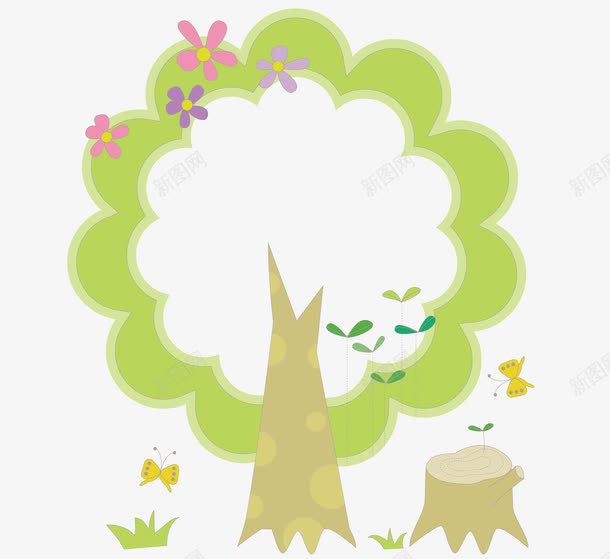 绿色的树png免抠素材_新图网 https://ixintu.com 卡通 卡通树 树墩 绿色植物 绿色的树 花