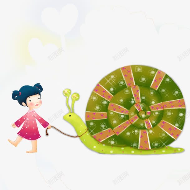 小女孩牵着蜗牛psd免抠素材_新图网 https://ixintu.com 儿童 儿童节素材 卡通元素 蜗牛 蜗牛的房子