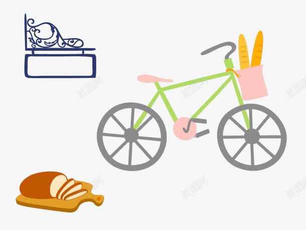 清新手绘食物与单车png免抠素材_新图网 https://ixintu.com 单车 自行车 花纹边框 食物
