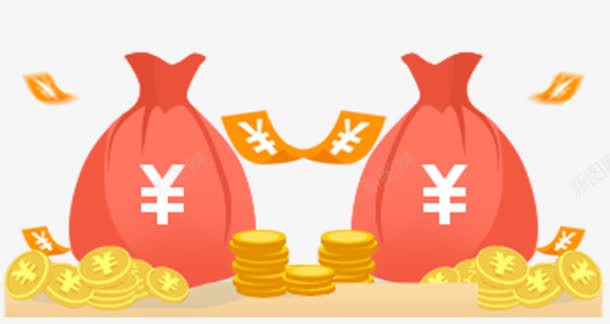 红色卡通金币钱袋装饰图案png免抠素材_新图网 https://ixintu.com 卡通 红色 装饰图案 金币 钱袋