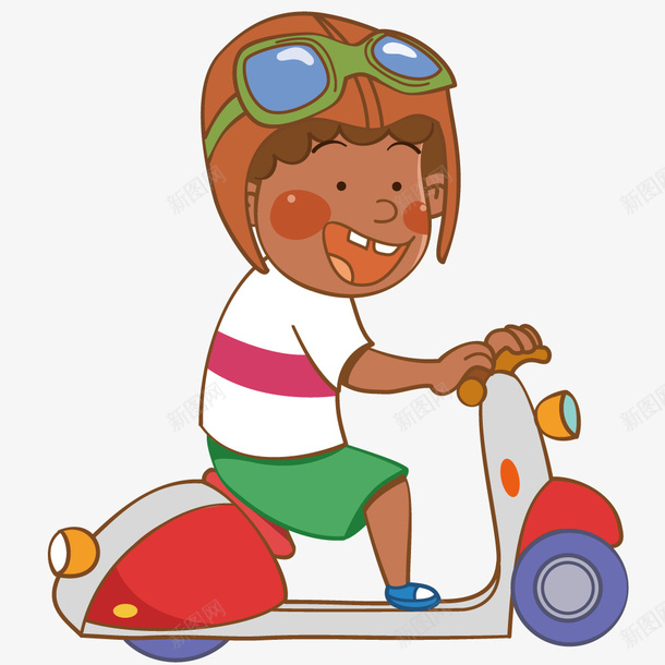 骑着摩托车的男孩矢量图ai免抠素材_新图网 https://ixintu.com 卡通 插画 摩托车 男孩 矢量图