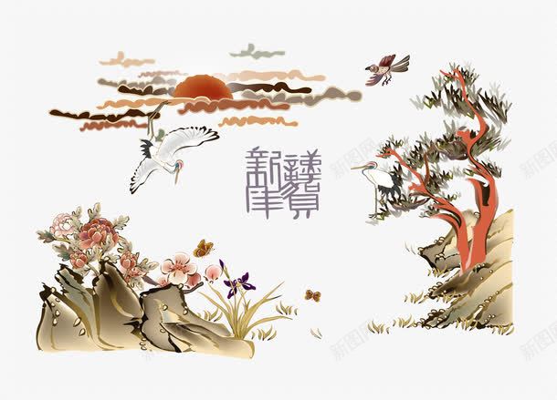 松鹤延年精品国画png免抠素材_新图网 https://ixintu.com 传统文化 国画 松鹤延年 精品