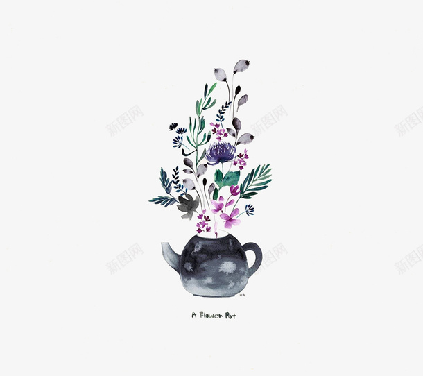 创意水壶里的花朵png免抠素材_新图网 https://ixintu.com 创意图片 手绘 水壶 花朵