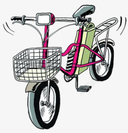 便捷自行车卡通手绘自行车式电瓶车高清图片
