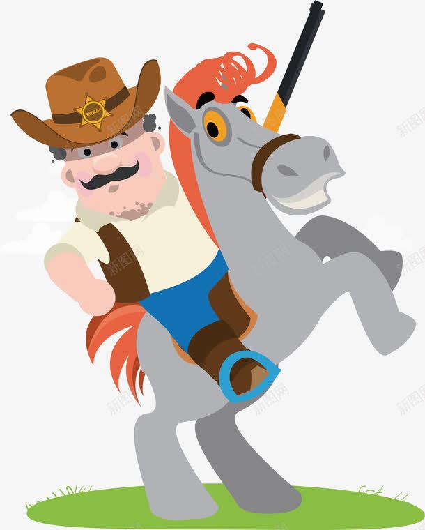 骑马的猎人png免抠素材_新图网 https://ixintu.com 创意 卡通 手绘 牛仔 猎人 猎枪 草原骑马 骑马