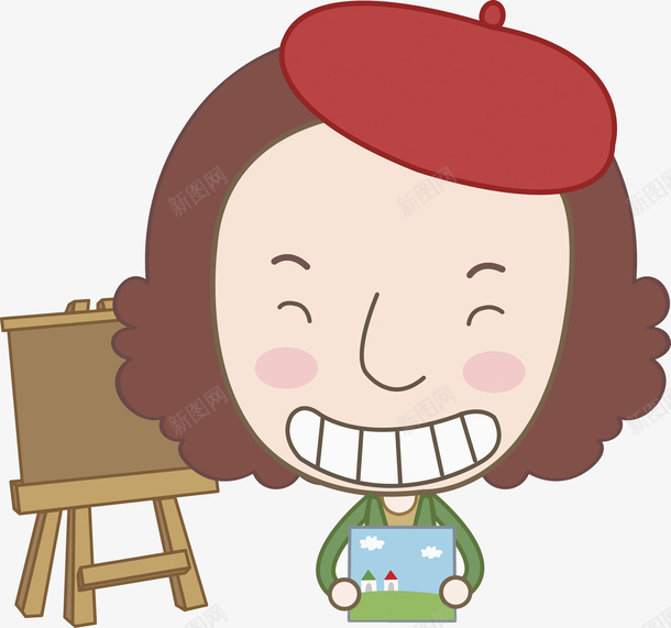 画画的女孩png免抠素材_新图网 https://ixintu.com 卡通人物 女孩 手绘平面 画架 画画 红色帽子 美术 花板