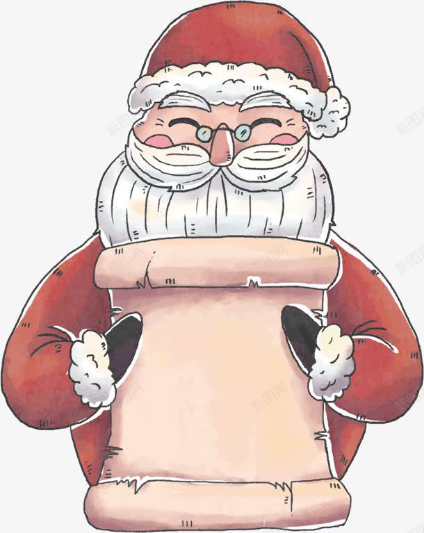 手拿单子的圣诞老人png免抠素材_新图网 https://ixintu.com 创意 卡通手绘 圣诞老人 水彩 白胡子老人 礼物单 高兴
