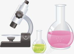 手绘化学试剂瓶和显微镜素材