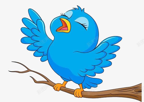 卡通树上的鸟唱歌png免抠素材_新图网 https://ixintu.com 卡通 唱歌 树上的 蓝色的鸟 鸟