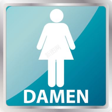 蓝色女厕所标志图标图标