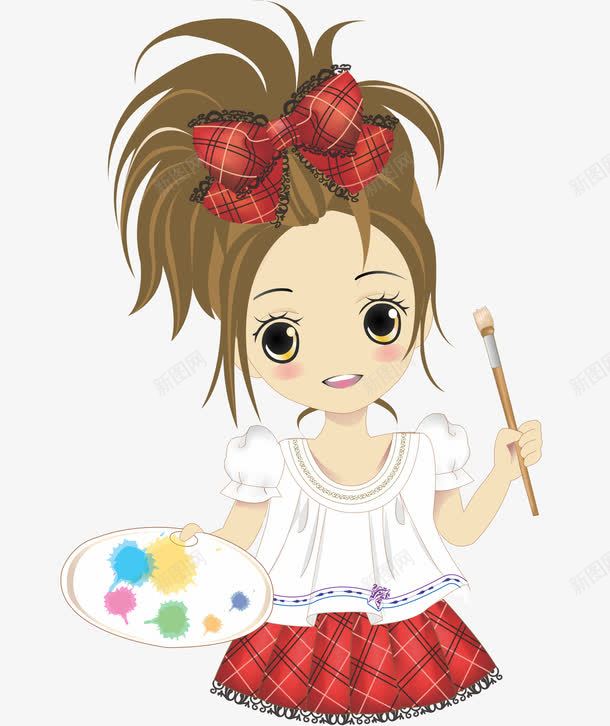 画画的女孩png免抠素材_新图网 https://ixintu.com 卡通人物 油画 画画的人 画笔 调色板