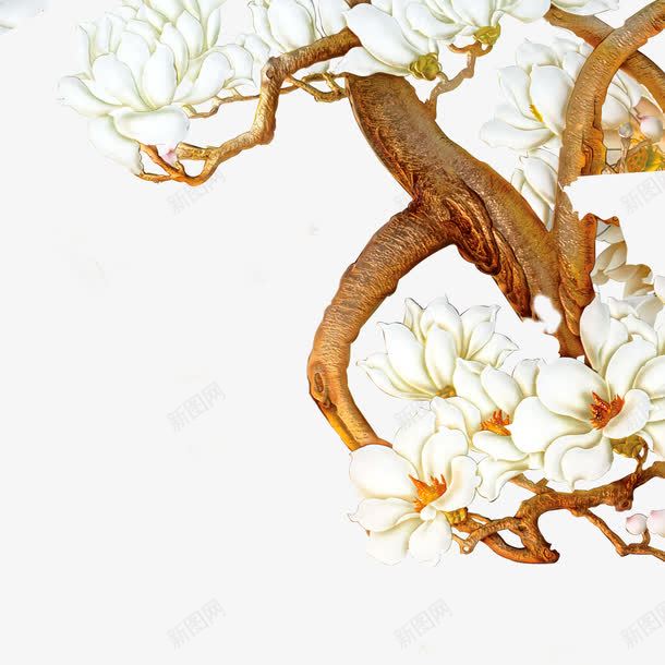 花朵png免抠素材_新图网 https://ixintu.com 树干 白色 花朵 褐色 雕刻