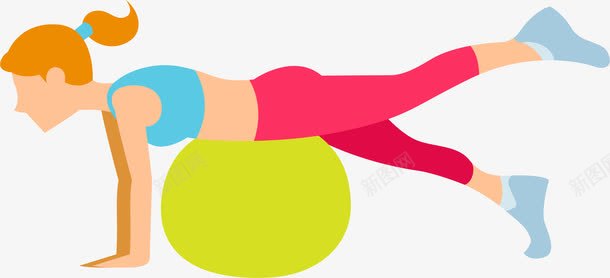 瑜伽球动作png免抠素材_新图网 https://ixintu.com 卡通手绘 康复训练 理疗 瑜伽球 运动康复
