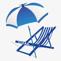 蓝色海边躺椅遮阳伞素材