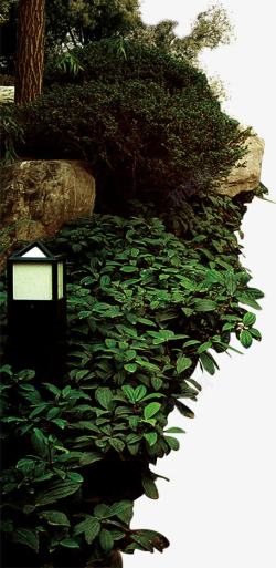 木桩绿色植物路灯素材