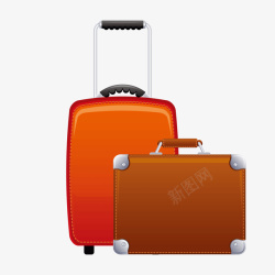 橙色拉杆箱卡通旅行箱套装矢量图高清图片