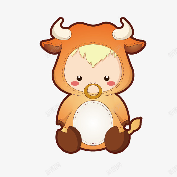 穿小牛服的卡通男孩png免抠素材_新图网 https://ixintu.com 人物 卡通 可爱的 小牛服 开心的 男孩 装扮