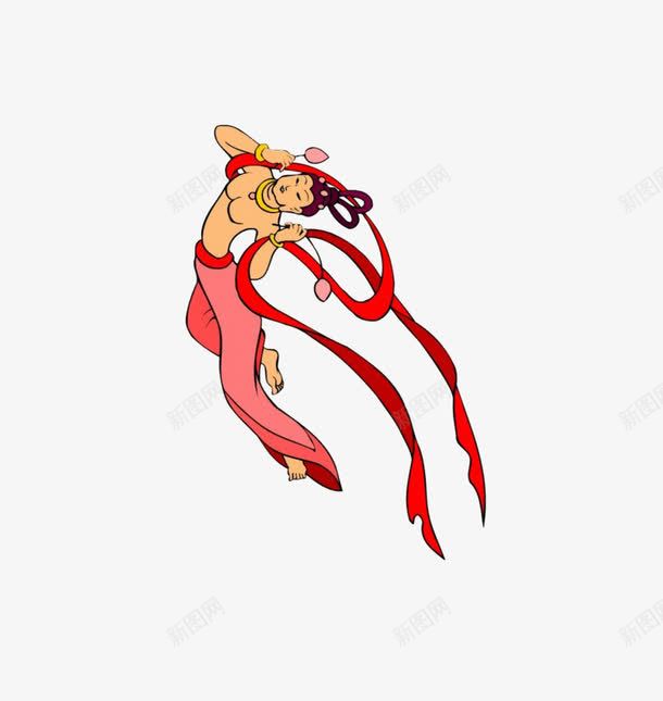 跳舞的仙女png免抠素材_新图网 https://ixintu.com 卡通 手绘 简图 粉色 红色 裙子 跳舞 飘带