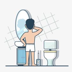 早起洗漱的男人卫生间洗漱的人矢量图高清图片