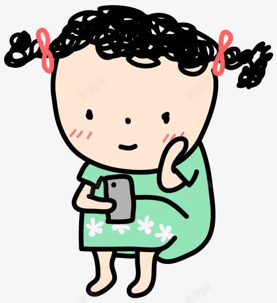 女孩看手机png免抠素材_新图网 https://ixintu.com 卡通 女孩 手绘 水彩 看手机