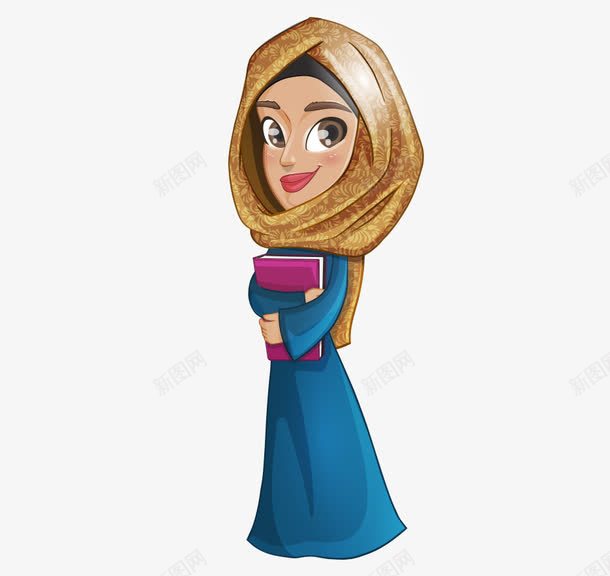 卡通手绘阿拉伯穆斯林女人抱书png免抠素材_新图网 https://ixintu.com 卡通的女人 平面女人 手绘的阿拉伯女人 抱书的女人 穆斯林女人
