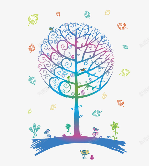 彩色的树png免抠素材_新图网 https://ixintu.com 卡通 彩色 树 植物
