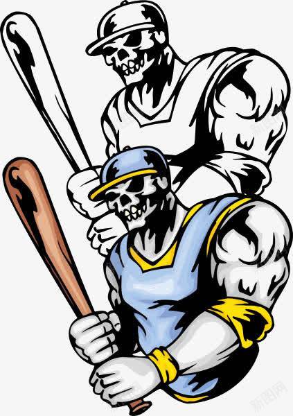 卡通拿着棒球棒的骷髅png免抠素材_新图网 https://ixintu.com 手绘 棒球棒 骷髅插画