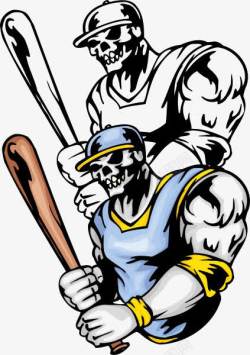 骷髅棒球收卡通拿着棒球棒的骷髅高清图片